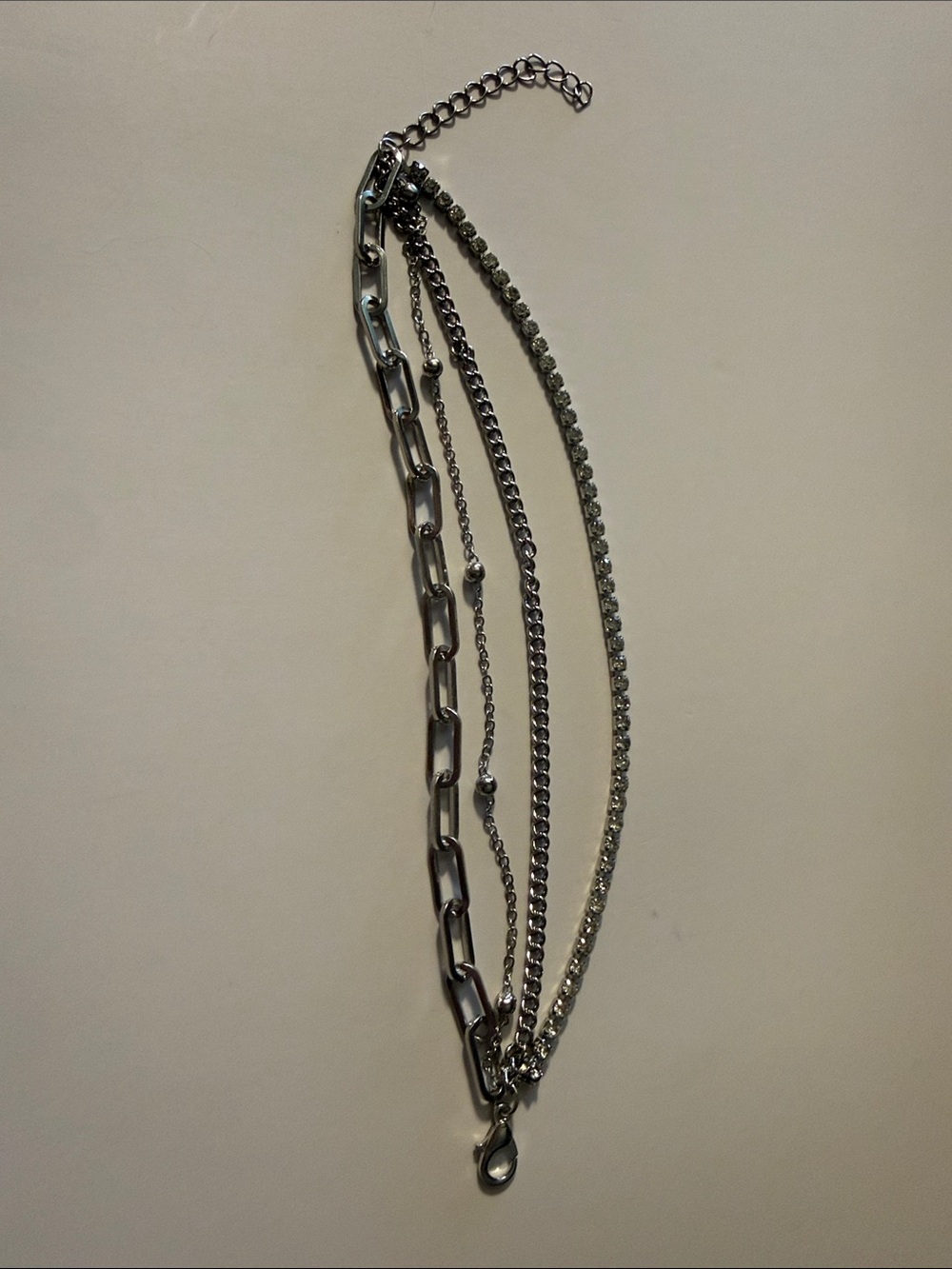 Layered Chain and Rhinestone Bracelets Set - Silver - Picture 8 of 10